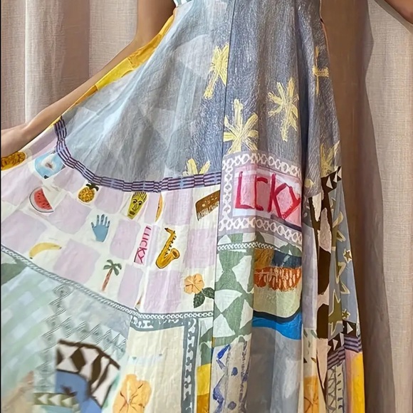 NEW Sleeveless Spaghetti Strap Maxi Dress Vibrant Color Block Print Summer - Picture 3 of 4